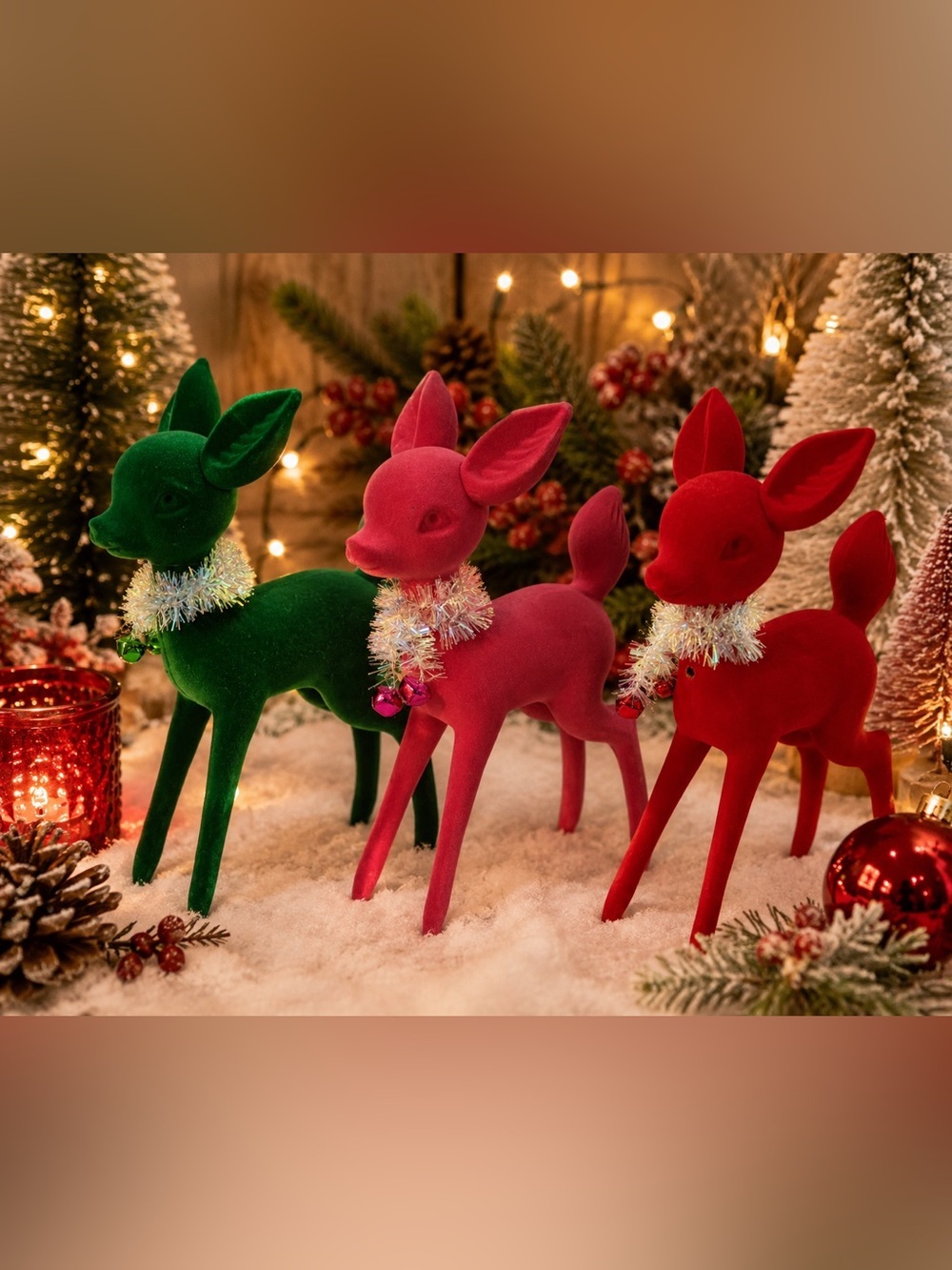 Flocked large Christmas Reindeer tinsel tabletop decor3 total NEW NWT